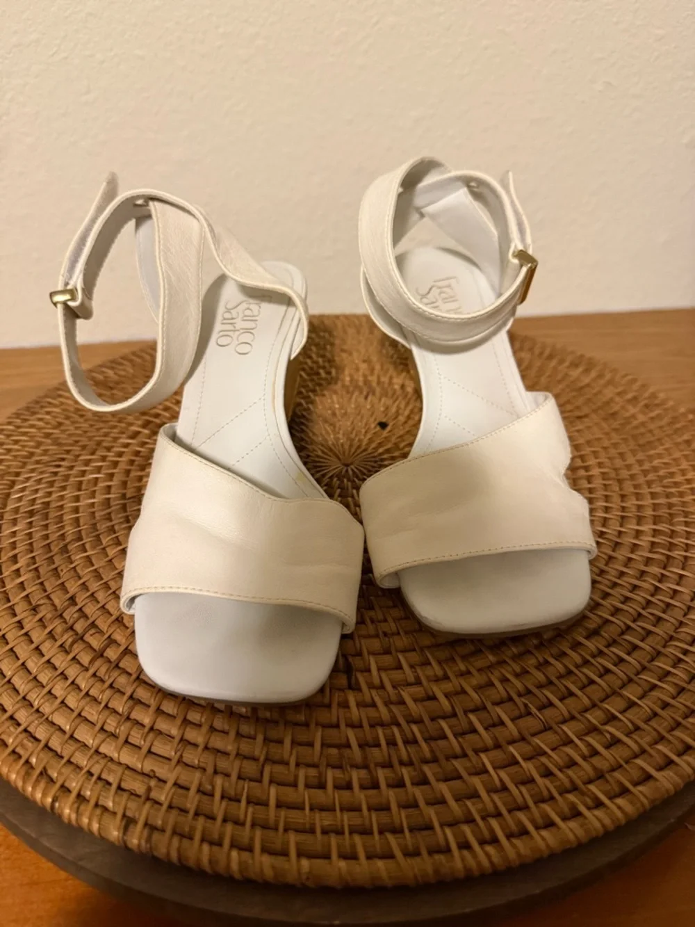 Franco Sarto Cream Wedge Sandals with Ankle Strap